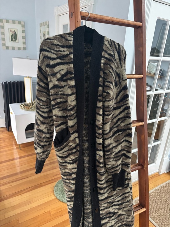 AFRM Long Tiger-Print Button Cardigan - Brown/Black - Picture 2 of 2